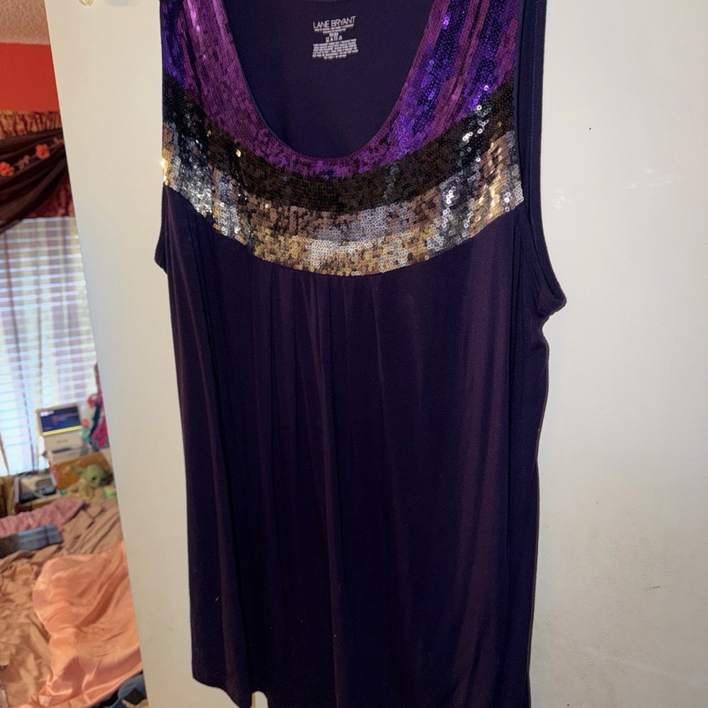 Lane Bryant Purple and Gold Sequin Tank Top